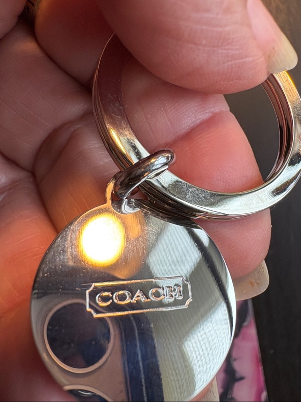 Coach Silver Tone Round Logo Key Ring - Picture 3 of 4